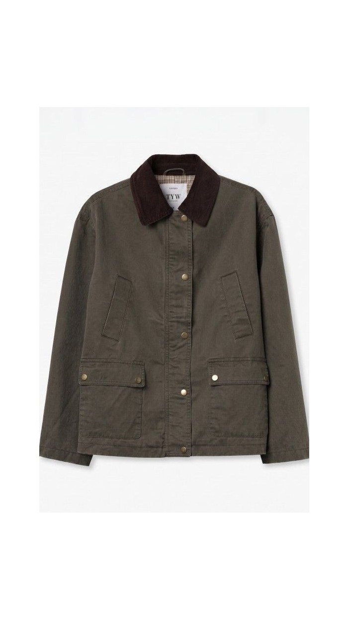cazadora tipo barbour verde contraste cuello