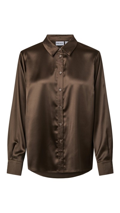 camisa raso marrón choco