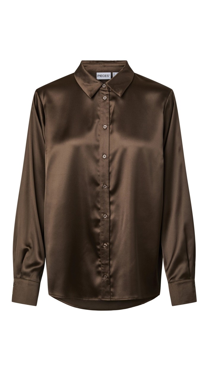 camisa raso marrón choco