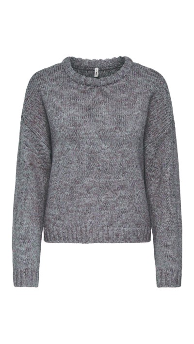 jersey punto cuello redondo rosa y gris