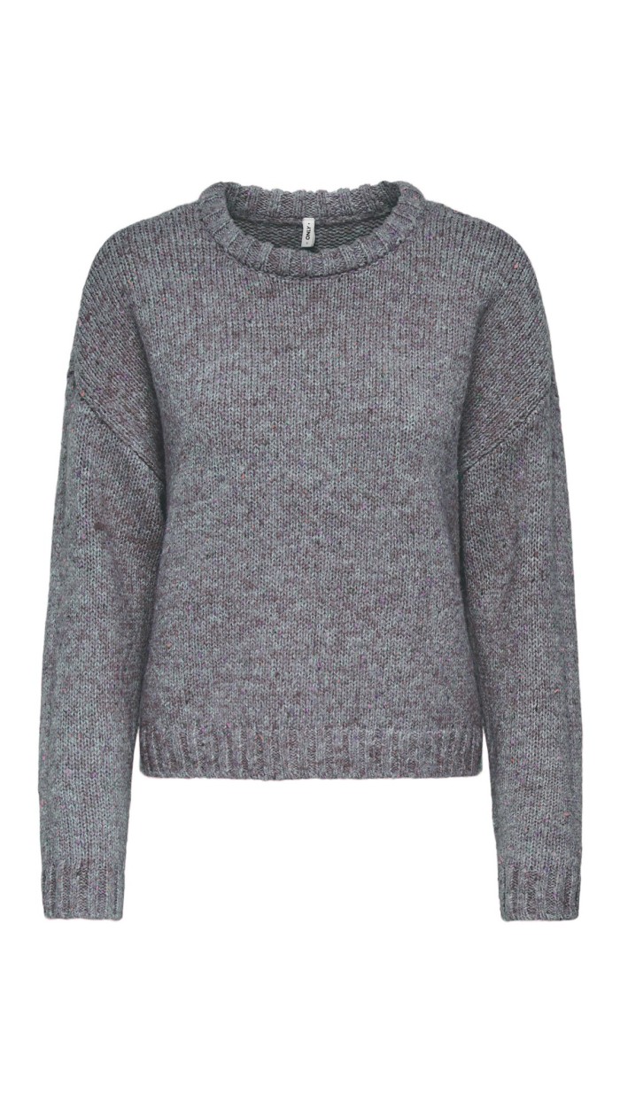 jersey punto cuello redondo rosa y gris