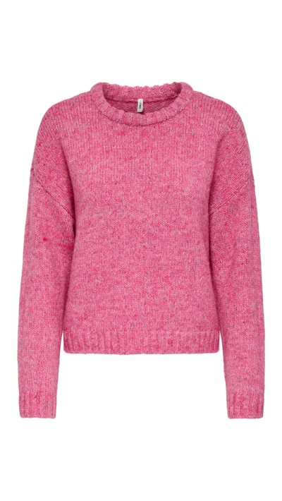 jersey punto cuello redondo rosa y gris