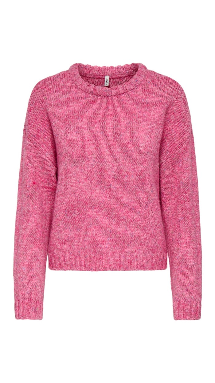 jersey punto cuello redondo rosa y gris