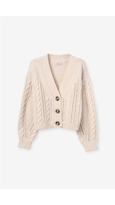 CHAQUETA PICO BOTONES CONTRASTE BEIGE Y GRIS