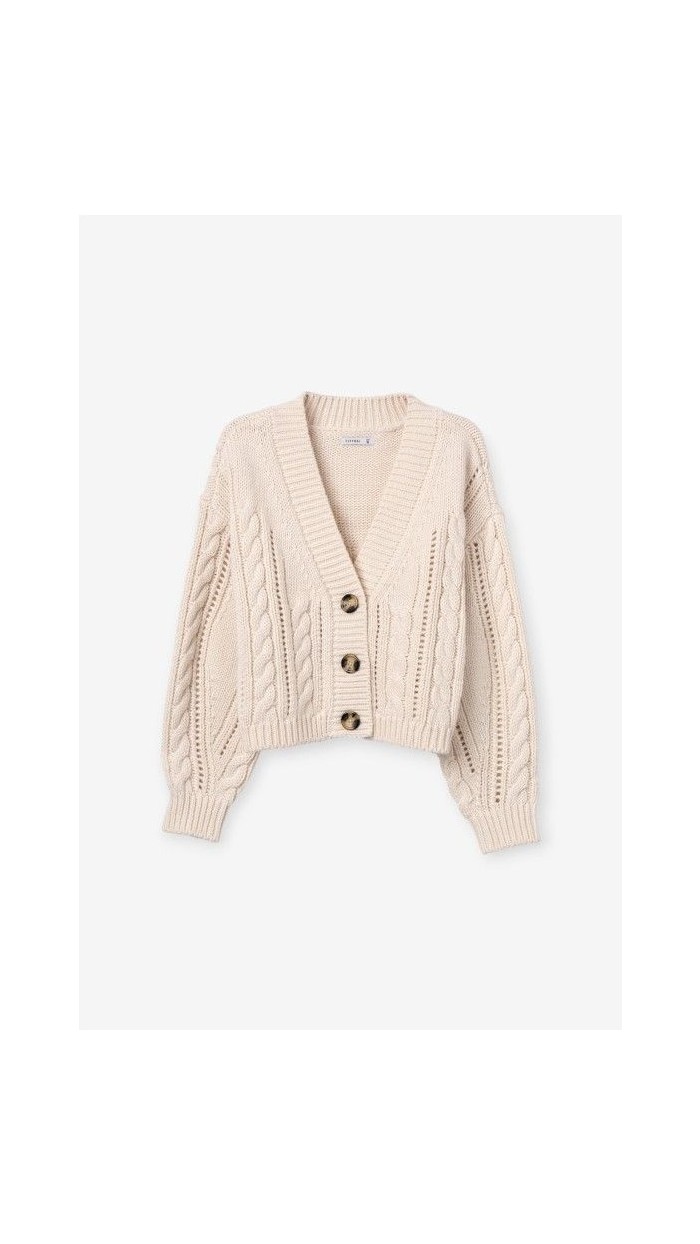 CHAQUETA PICO BOTONES CONTRASTE BEIGE Y GRIS