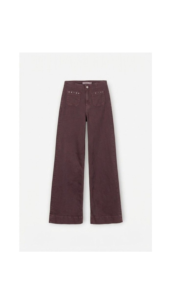 Pantalón vaquero recto en tono gris oscuro, talle alto y bolsillos del